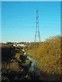 TQ4882 : Drainage channel and pylon near Dagenham by Malc McDonald