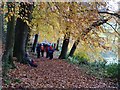 SO6954 : Walkers sheltering from the rain by Philip Halling