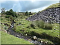 SH5055 : Stream and slate tip at Glandwr by Christine Johnstone