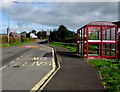 SN4324 : TrawsCymru bus stop and shelter alongside the A485, Peniel, Carmarthenshire by Jaggery