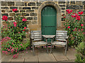 SE2536 : Roses outside Kirkstall Abbey museum by Stephen Craven