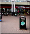 ST2995 : Turquoise notice on a Cwmbran bus station litter bin by Jaggery