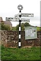 NY5436 : Cumberland County Council signpost and noticeboard at cross roads in Salked Dykes by Roger Templeman