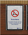 TQ2081 : "Scooters must not be ridden" sign at Acton Main Line Station by David Hawgood