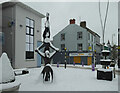 H4572 : Snow partly covering the sculpture "Balance", Omagh by Kenneth  Allen