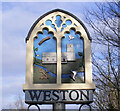 TM4287 : Weston village sign (detail) by Adrian S Pye