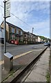 ST1996 : Bus stop sign, High Street, Pentwynmawr by Jaggery