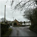 SY2093 : Road junction in Southleigh, and bridge over stream by David Smith