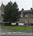 ST2991 : Two banners on railings, Malpas Court, Newport by Jaggery