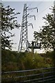 SJ9123 : Terminal Electricity Pylon from Isabel Trail on Doxey Marsh Stafford by Rod Grealish