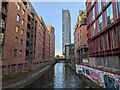 SJ8397 : Looking west along the Rochdale Canal towards the Axis Tower by TCExplorer