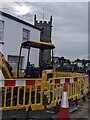 SO4107 : Yellow barriers in Castle Street, Raglan by Jaggery