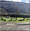 SO5204 : Benches with a hillside view, Llandogo, Monmouthshire by Jaggery