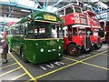 TQ4585 : Buses on display inside Barking Bus Garage (2) by David Hillas