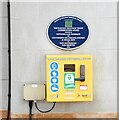 NN3566 : Defibrillator and Heritage Blue Plaque by Gerald England