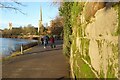 SO8454 : Wall below Worcester Cathedral by Philip Halling