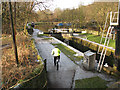 SE0922 : Cyclist at Salterhebble Lock by Stephen Craven