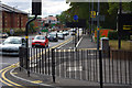 SP0583 : Pedestrian railings at the junction of Bristol Road and Edgbaston Park Road, Bournbrook by Phil Champion