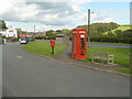 SN9926 : Phonebox, postbox and bus stop, Libanus by Jaggery