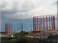 SP0888 : Three industrial gasometers stand near the Aston Expressway Birmingham by user