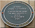 SD4761 : Bonnie Prince Charlie plaque in Church Street, Lancaster by Karl and Ali