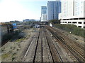 ST1876 : A view west from Pellet Street railway footbridge, Cardiff by Jaggery