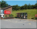 SN5707 : Four phoneboxes and a postbox, Pont Abraham Services by Jaggery