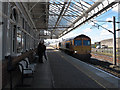 NT9953 : Northbound freight through Berwick-upon-Tweed station by Stephen Craven