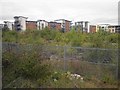 NZ2563 : Apartments alongside the railway, Gateshead by Steve  Fareham