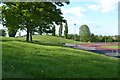 SP0469 : Landscaping along the east side of the Abbey Stadium, Redditch by Robin Stott