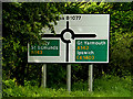 TM1378 : Roadsign on the B1077 Stuston Lane by Geographer