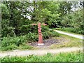 SJ9594 : Sustrans Signpost at Swain's Valley by Gerald England