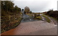 SO4207 : Muddy fork near the entrance to Raglan Parc Golf Club by Jaggery