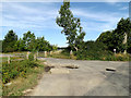 TL8527 : Footpath to Earls Colne Airfield Road & entrance to Marauder Field Cricket Ground by Geographer