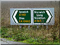 TM1783 : Roadsigns on the A140 Dickleburgh Bypass by Geographer