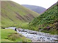 NS8309 : Gold panning, Mennock Water by Richard Webb