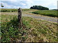 SK9327 : Fence post on a dismantled railway near Easton Lodge by Richard Humphrey