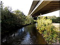 SS8982 : Motorway over river near Pen-y-fai by Jaggery