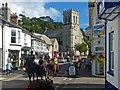 SY2289 : Horse riders, Fore Street, Beer, Devon by Robin Drayton