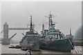 TQ3380 : HMS Belfast with Brazilian Naval Vessel, London by Christine Matthews