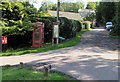 SO8601 : Postbox, phonebox and parish noticeboard, Burleigh by Jaggery