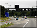 SE1622 : Overhead Signal gantry on the M62 near Brighouse by David Dixon