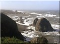 NJ4768 : Sea stacks at Spey Bay by Alan Reid