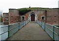 SU5902 : Fort Brockhurst - The bridge to the main gate by Rob Farrow