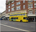 SZ0891 : Yellow double-decker bus in Bournemouth town centre by Jaggery