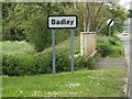 TM0855 : Badley Village Name sign on the B1113 Stowmarket Road by Geographer