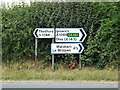 TL9371 : Roadsigns on the A1088 Thetford Road by Geographer