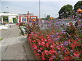 TQ1568 : Floral display at Hampton Court station by Marathon