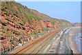 SX9777 : Contractors erecting fencing by the railway north of Dawlish, to catch falling rocks by Robin Stott