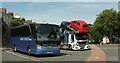 SX9164 : Coach and transporter, Torquay coach station by Derek Harper